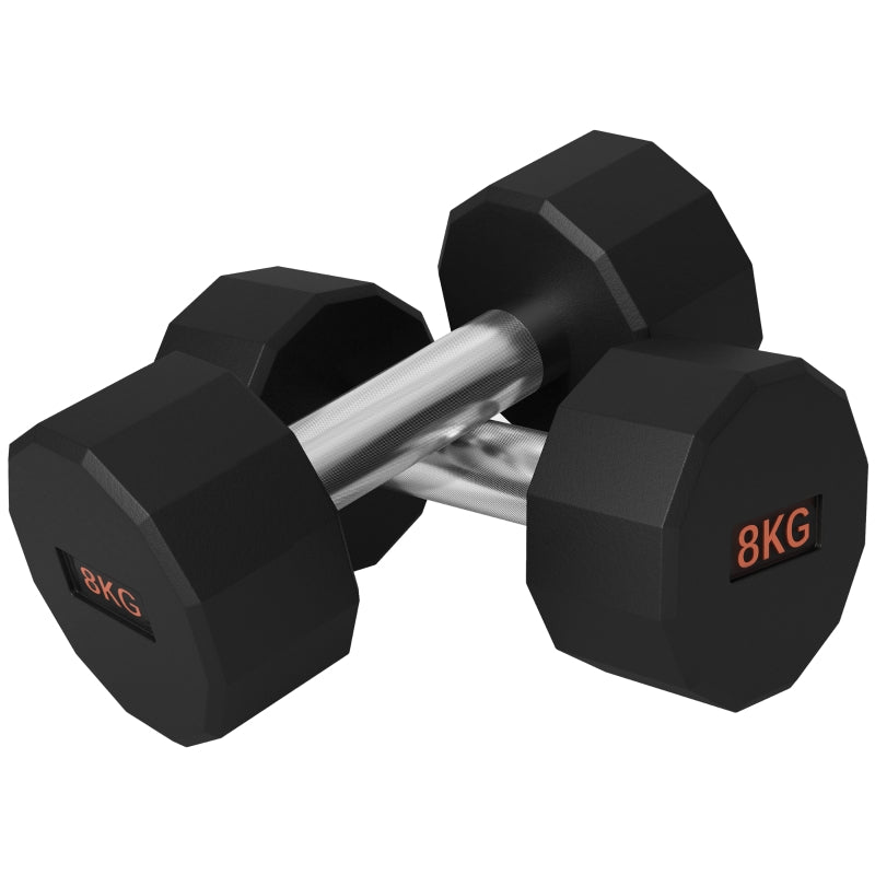SPORTNOW Dumbbells Weights Set, 2 x 8kg, 12-Sided Shape, Non-Slip Grip, for Home Gym Workout