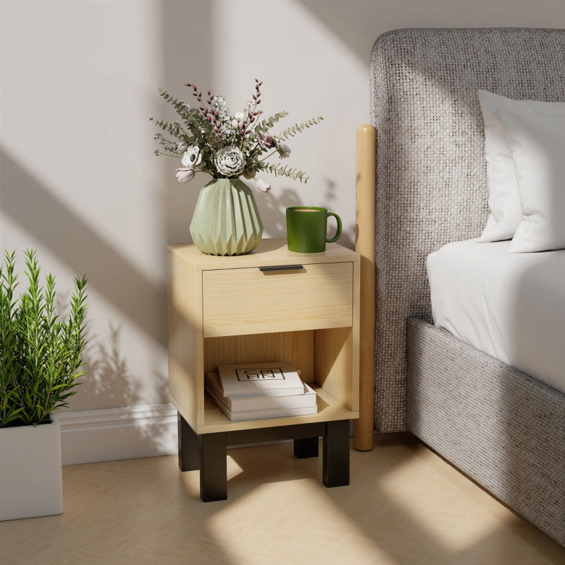 Nightstand with Drawer Open Compartment 35x26x50cm - Oak
