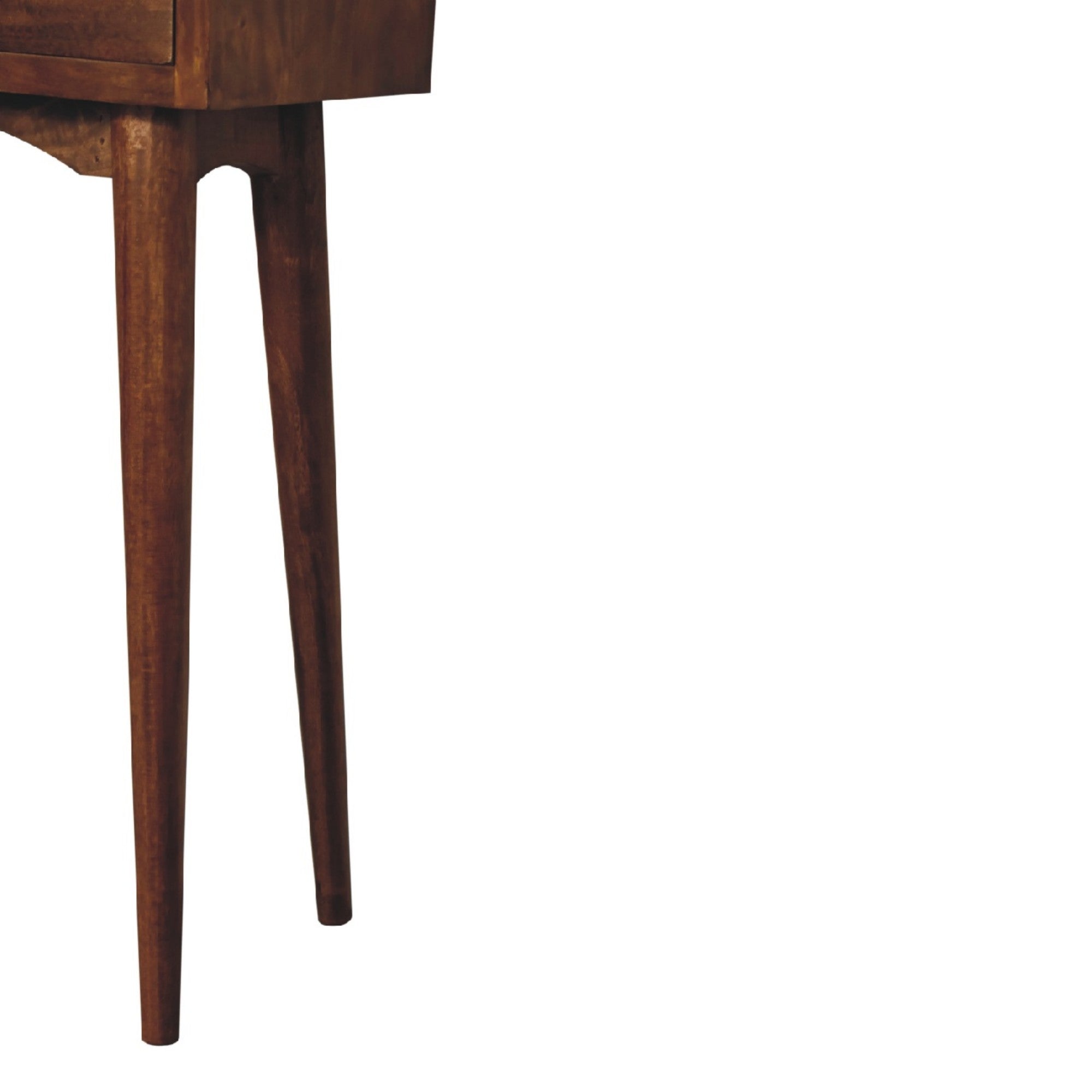 Solid Wood Mini Hallway Console, 2 Drawers, Nordic Legs, Chestnut Brown