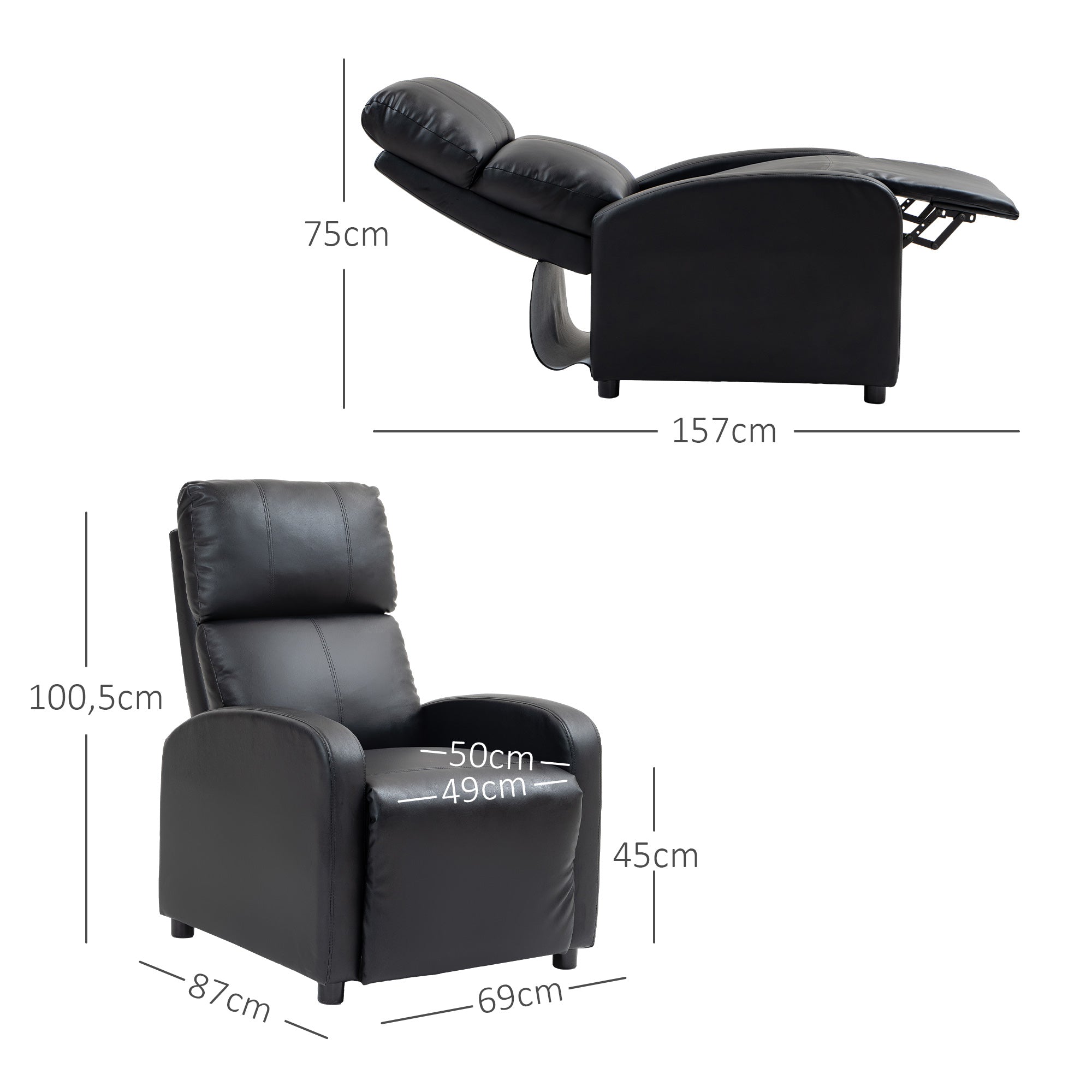 Recliner Chair, Reclining Function, TV, Faux Leather Black