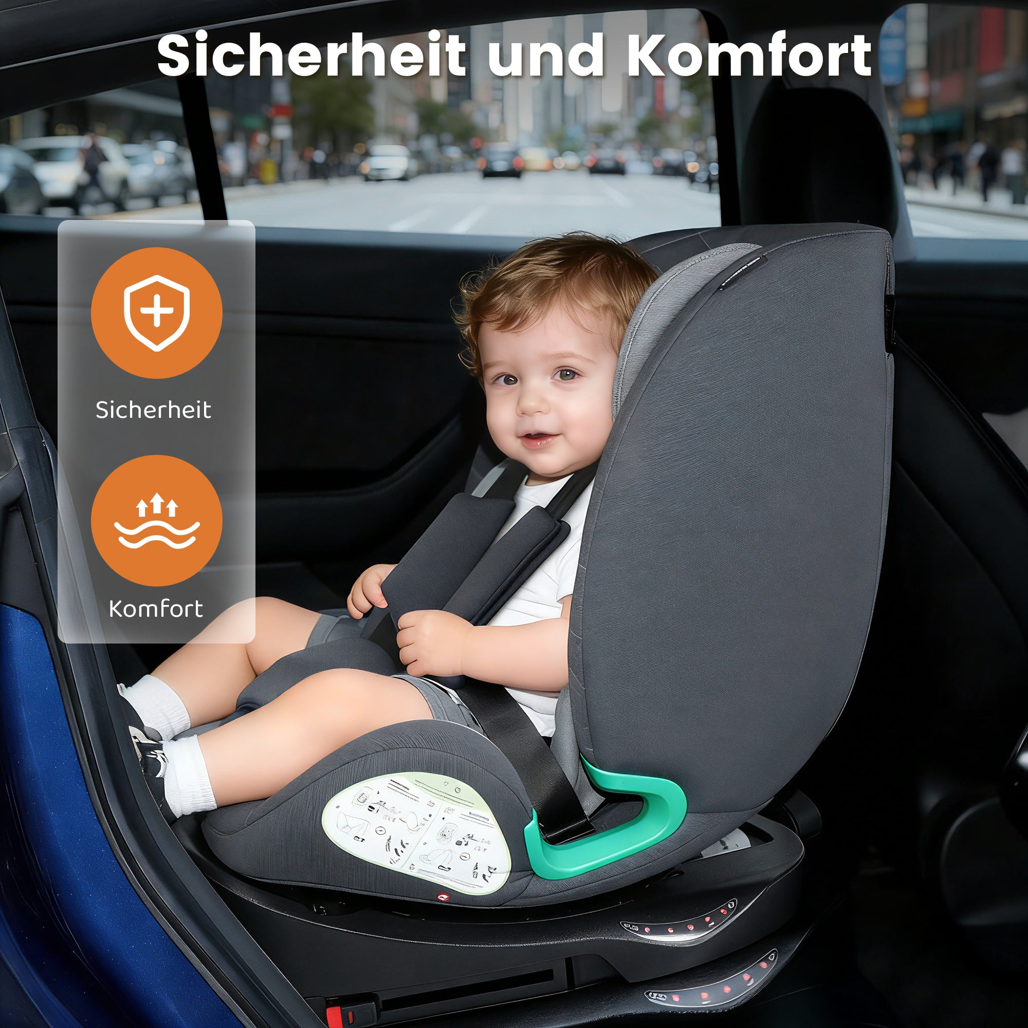 Child Car Seat 360° Rotating ISOFIX i-Size 40-150cm - Grey