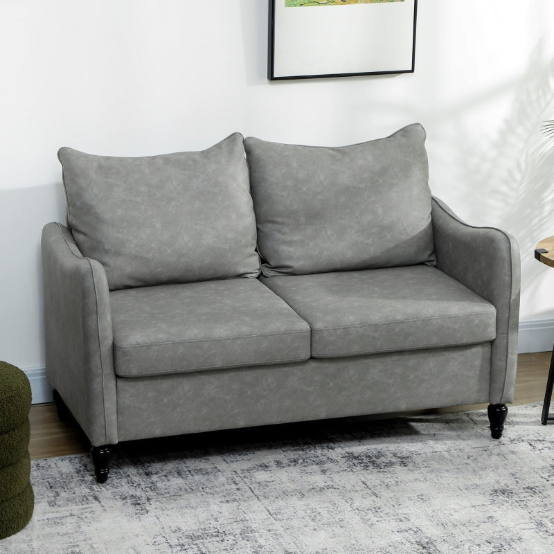 Two-Seater Sofa Marble-Effect Faux Leather, Grey