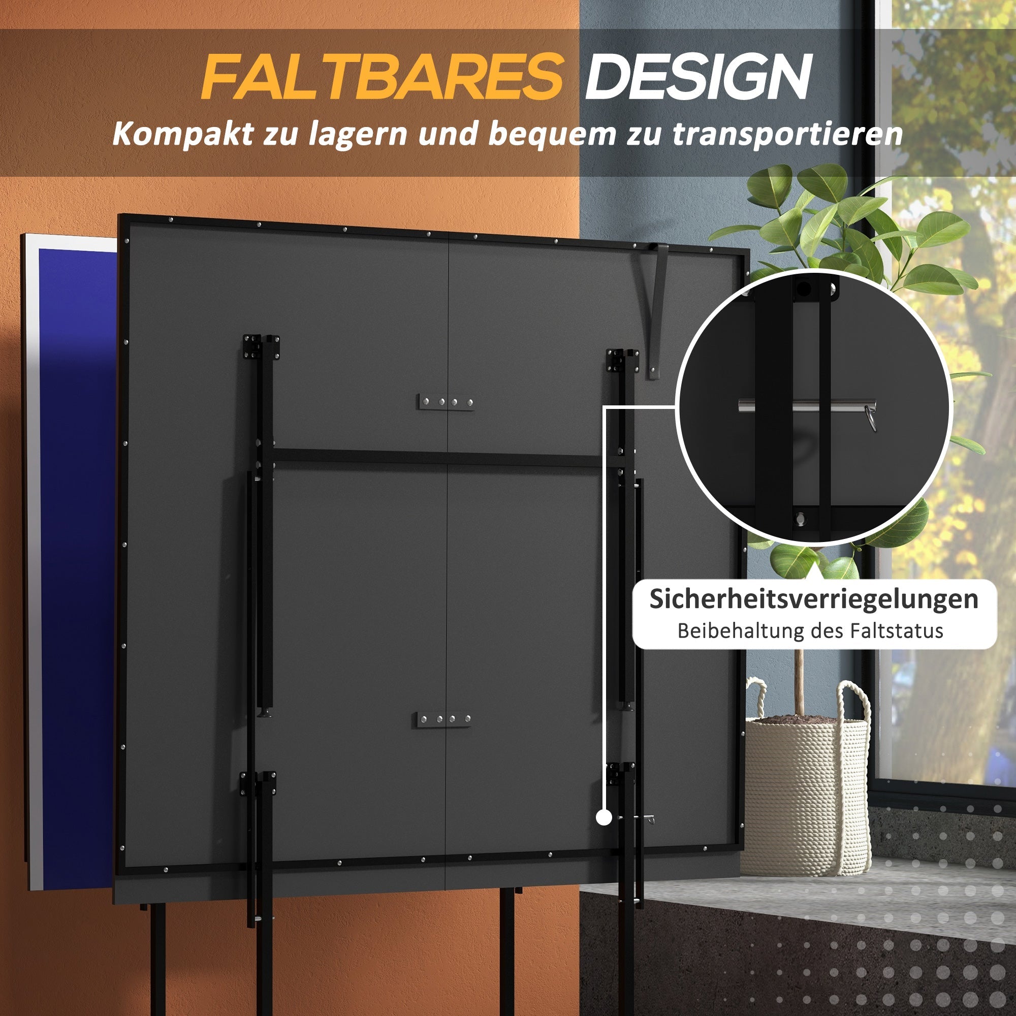 Sportnow table tennis table folding with wheels outdoor indoor steel blue