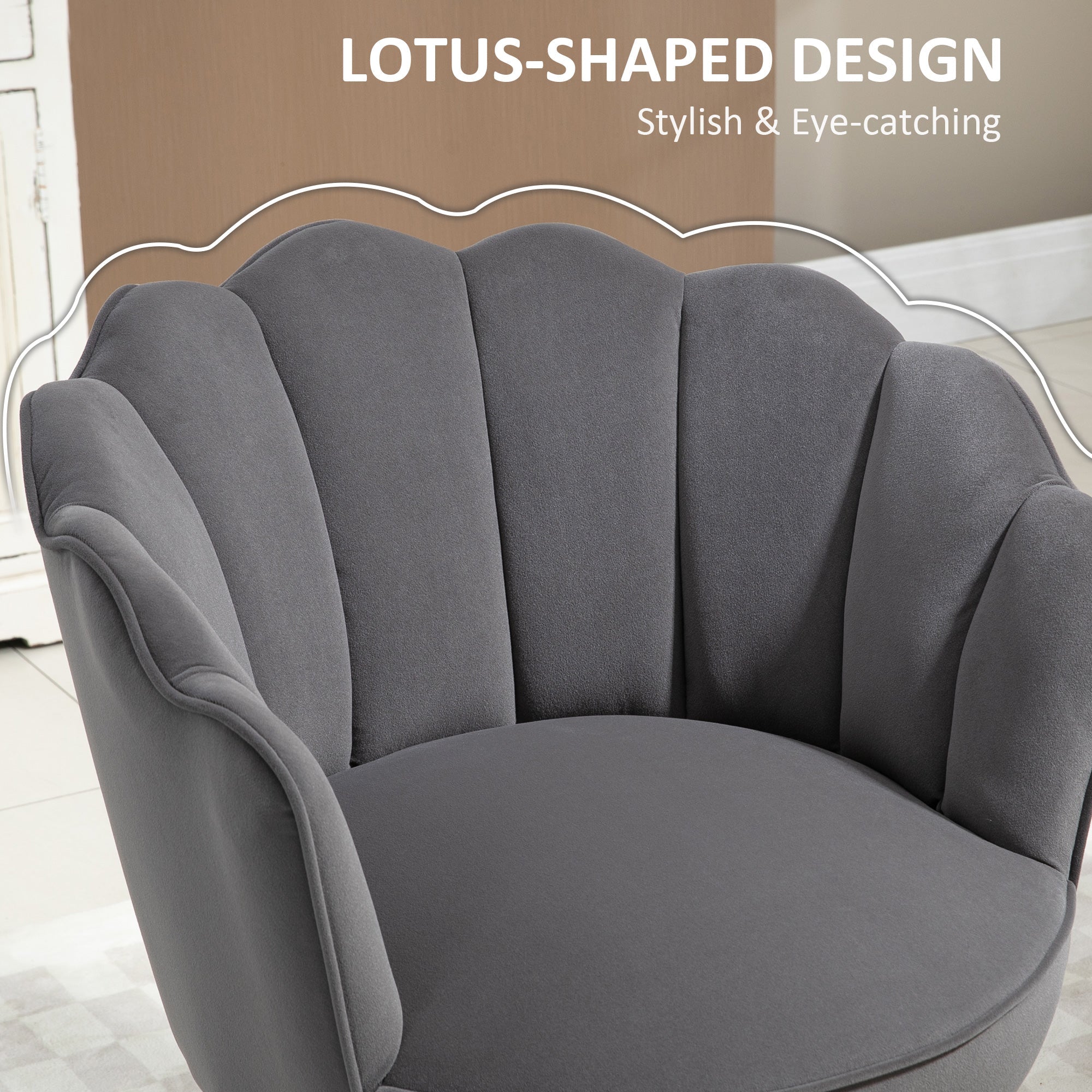Dining Chair Armchair with Backrest, Polyester Rubberwood, Dark Grey