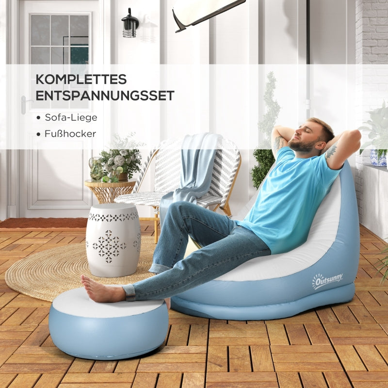 Inflatable Sofa with Footstool and Cup Holder, Air Sofa for Camping and Home, white