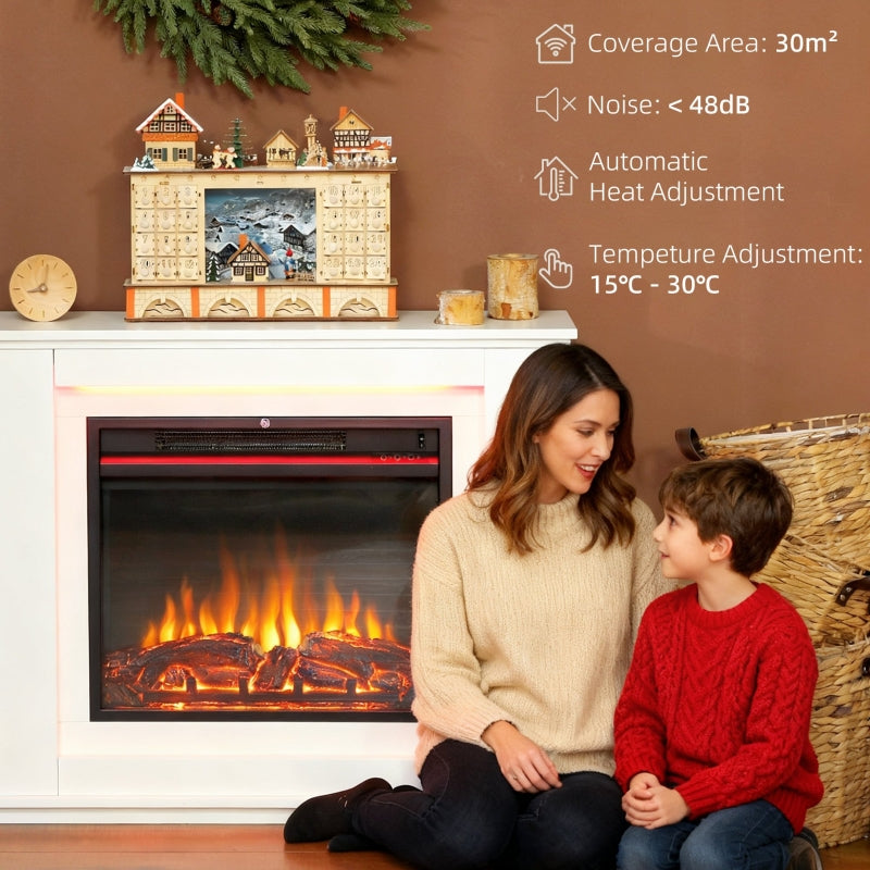 Electric Fireplace with Surround, 32" 2000W 12-Colour Flame Effect, White