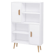 Sideboard Bookshelf Storage Cabinet w/ Adjustable Shelves, Wooden Leg, Two Doors, White
