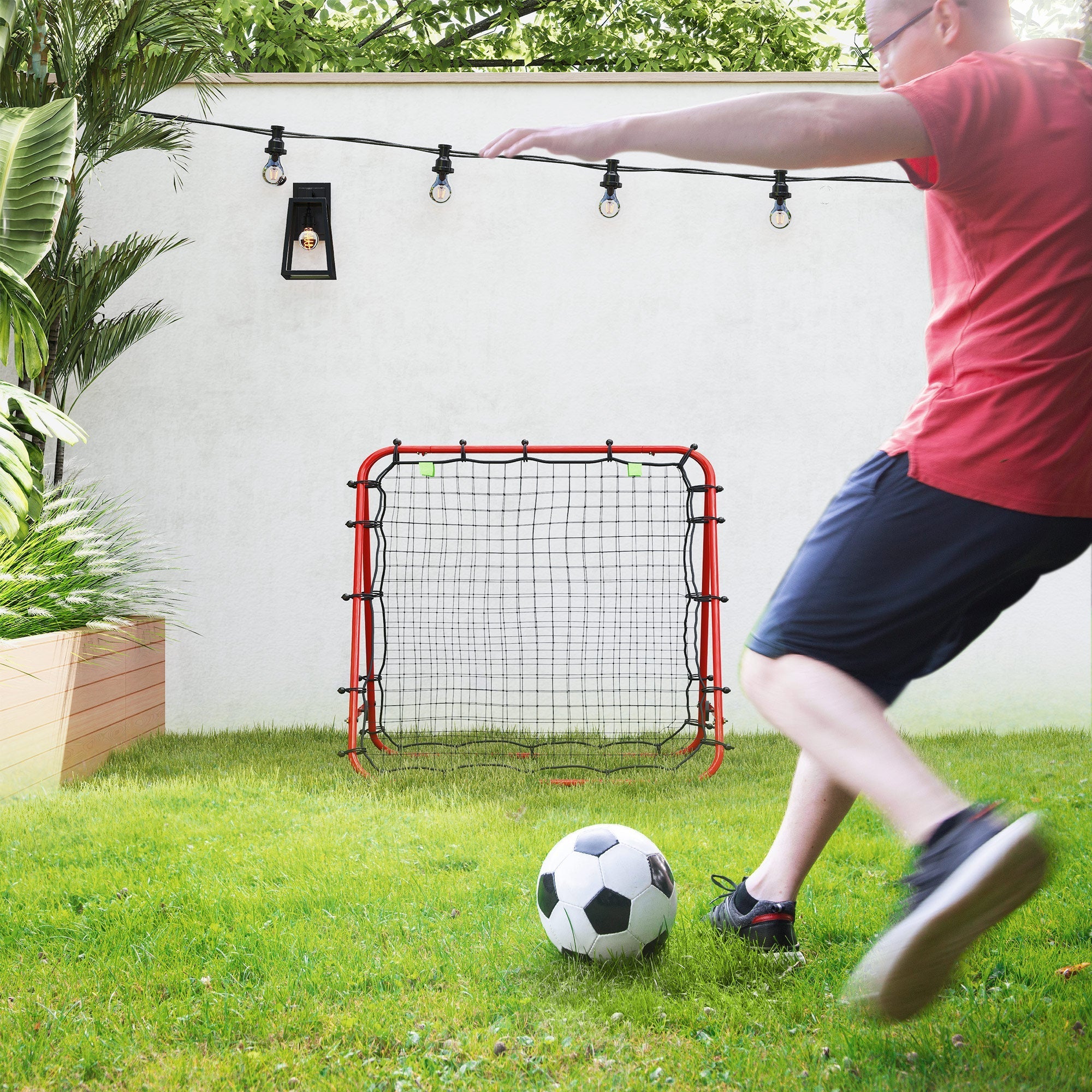 Football Rebounder Double-Sided Rebound Adjustable in 5 Levels for Training Steel Red