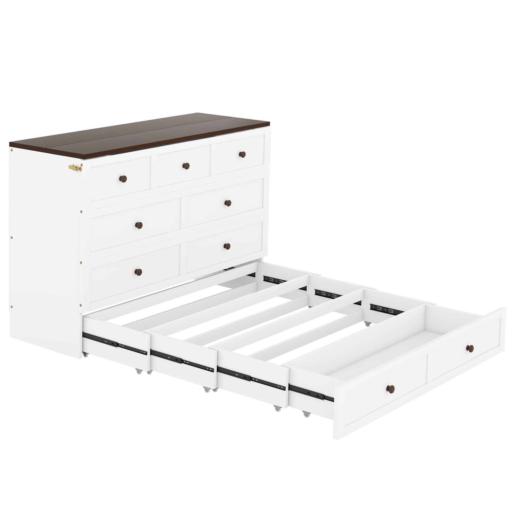 Mobile Wall Bed 140x200cm Convertible Storage Drawers Shelf USB Outlet - White