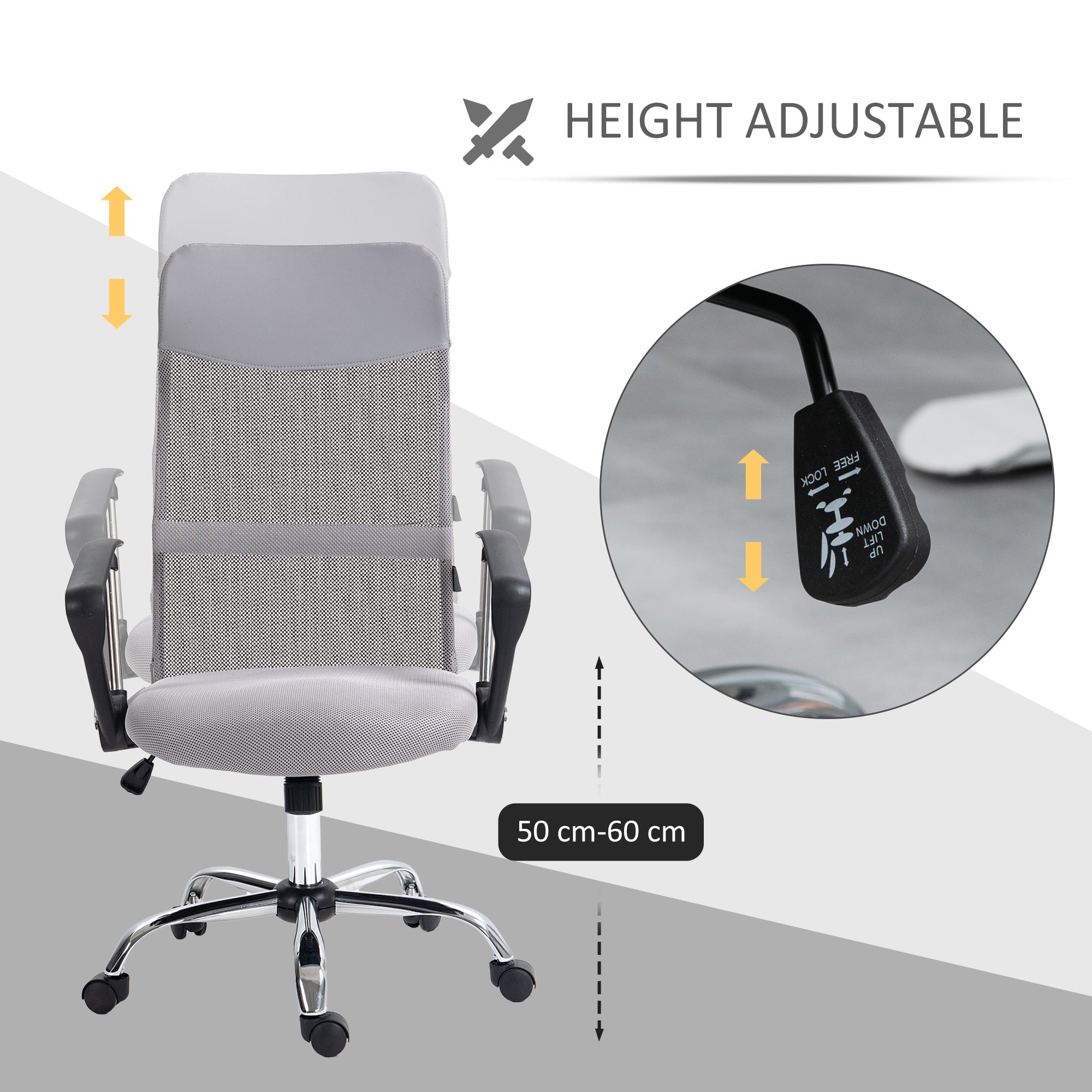 Ergonomic Office Chair Adjustable Height Tilt Mesh Light Grey