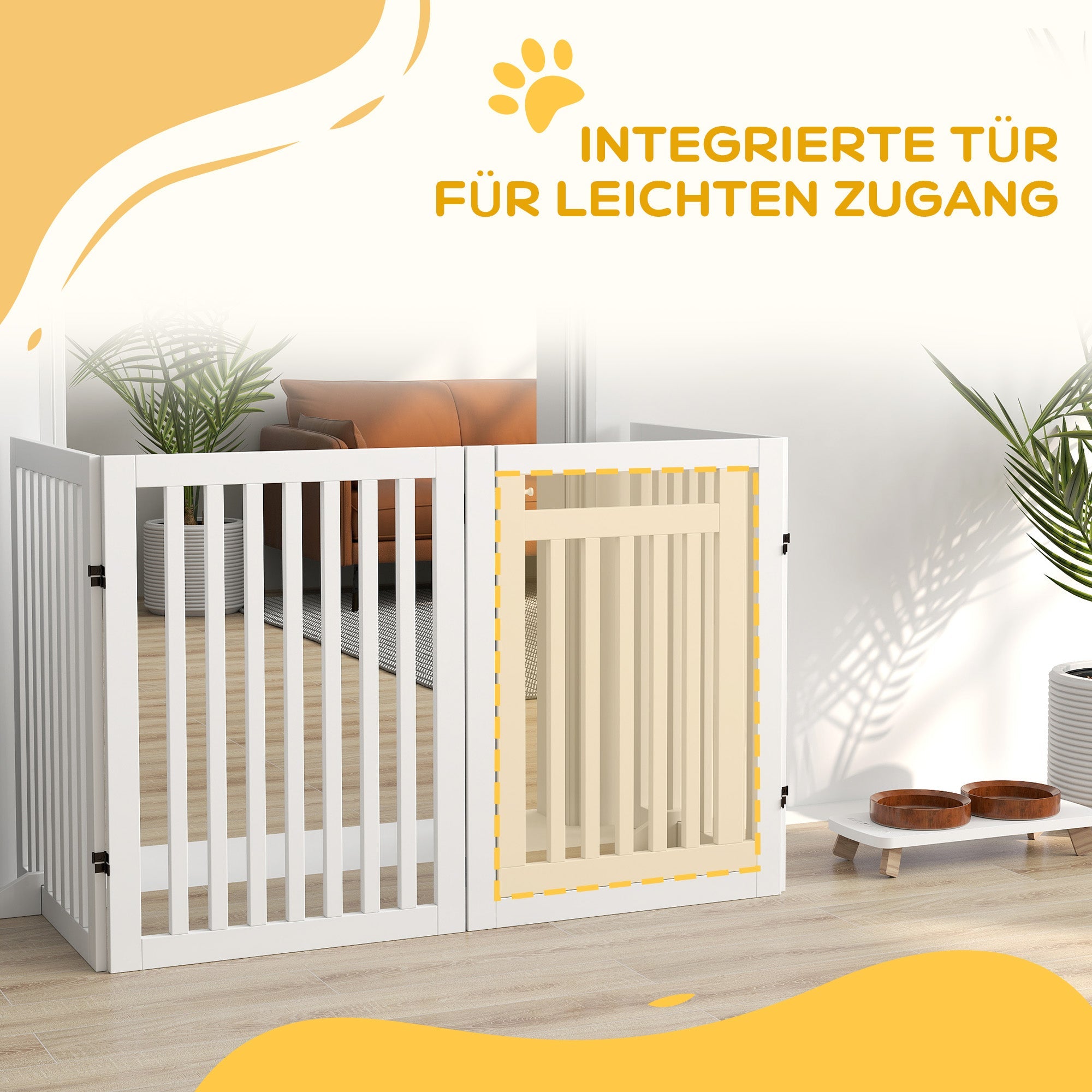 Stair Gate, Foldable Safety Gate, 4-Piece, Freestanding, White