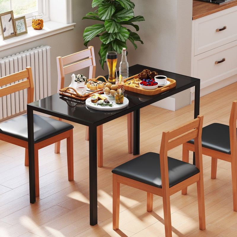 Modern Rectangular Dining Table for 4 People, Tempered Glass Top and Metal Legs