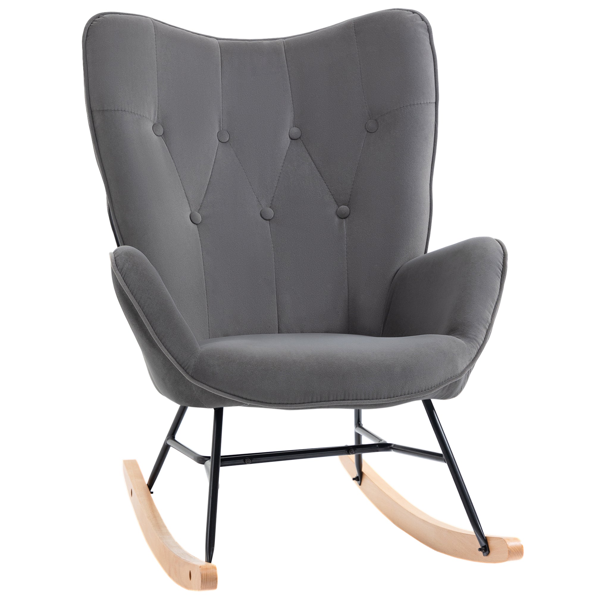 Rocking Chair Upholstered Lounge Steel Frame, Velvety Polyester