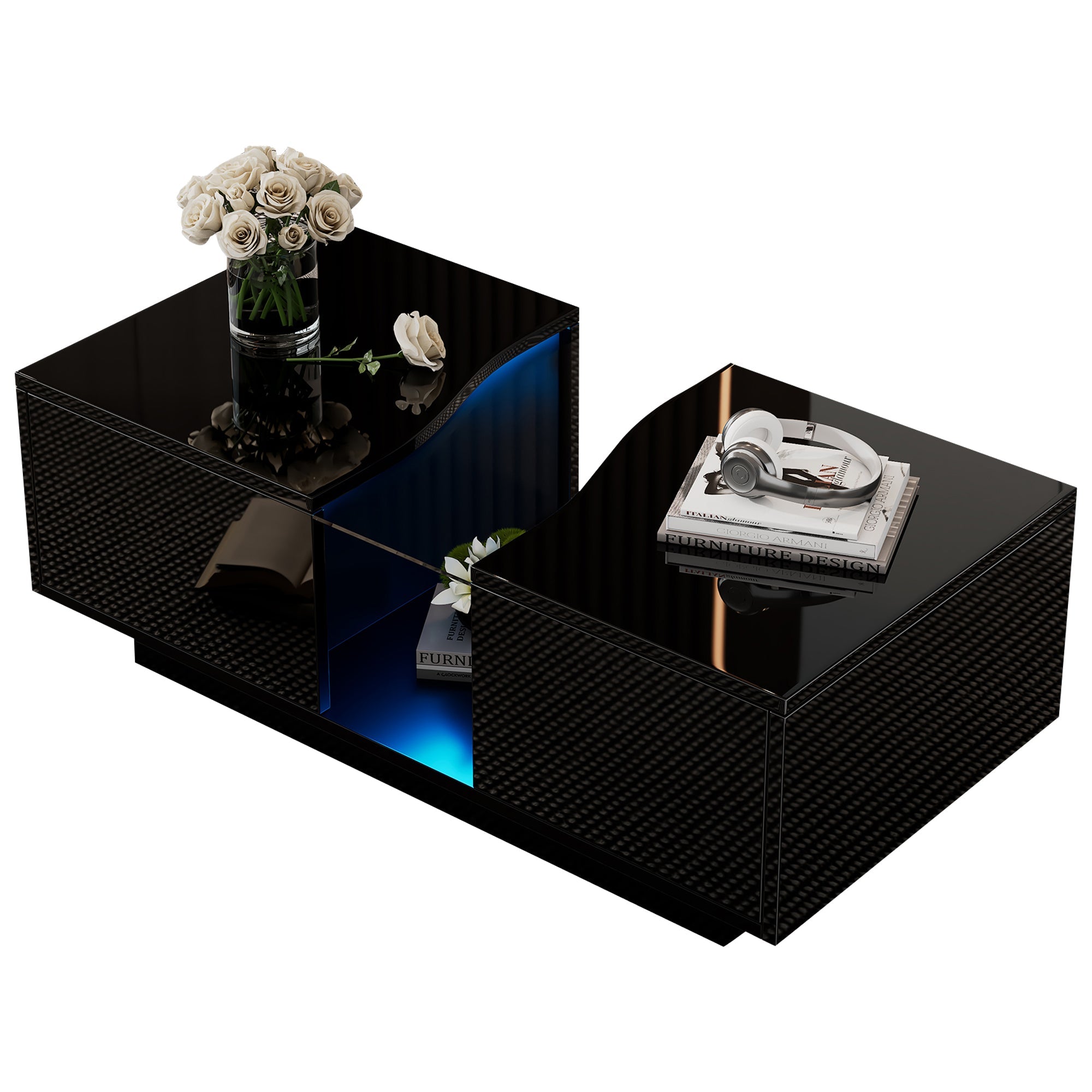 Led Coffee Table with 2 Drawer Storage, Black
