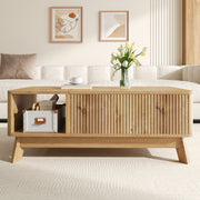 Coffee Table with Lifting Mechanism, Wave Design and Open Side Compartment, MDF Material