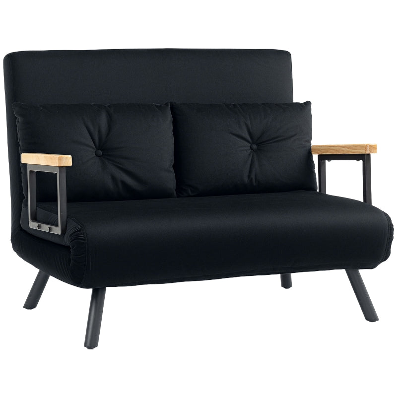4-in-1 Double Sofa Bed, Convertible with Pillows, Velvet-Feel Black
