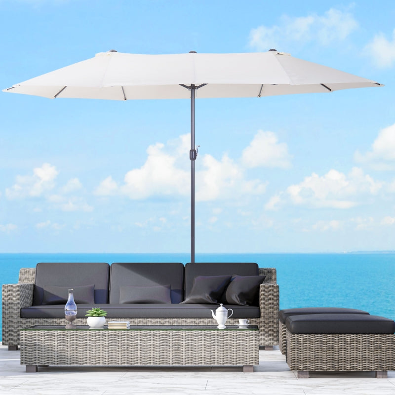 Doppel-Sonnenschirm für die Terrasse, mit Handkurbel, oval, beige