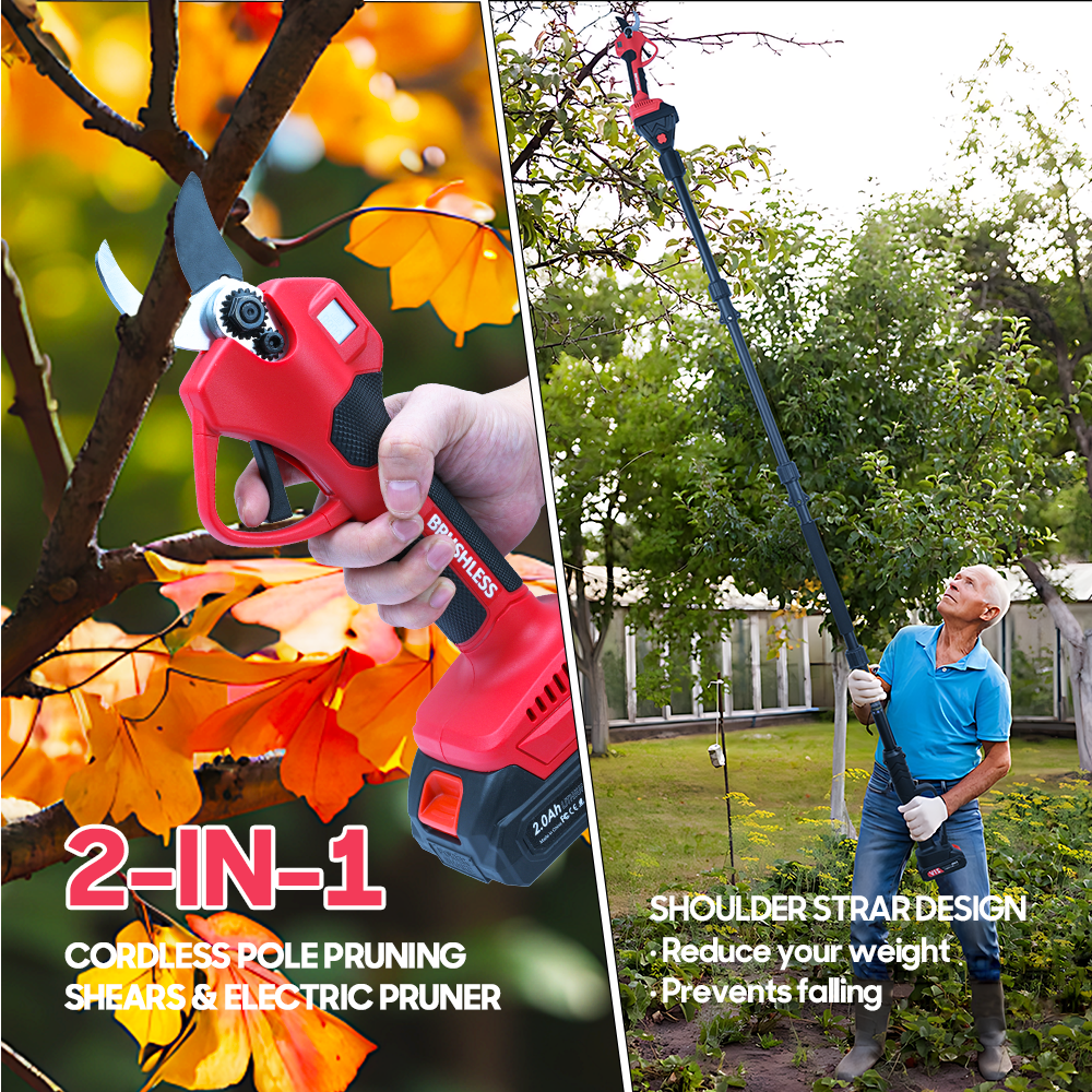 Electric Pruning Shears 3000 lbs, 3 Modes (15/20/25 mm), 228.6 cm Telescopic Pole, 2x2000mAh Battery, 300W Motor
