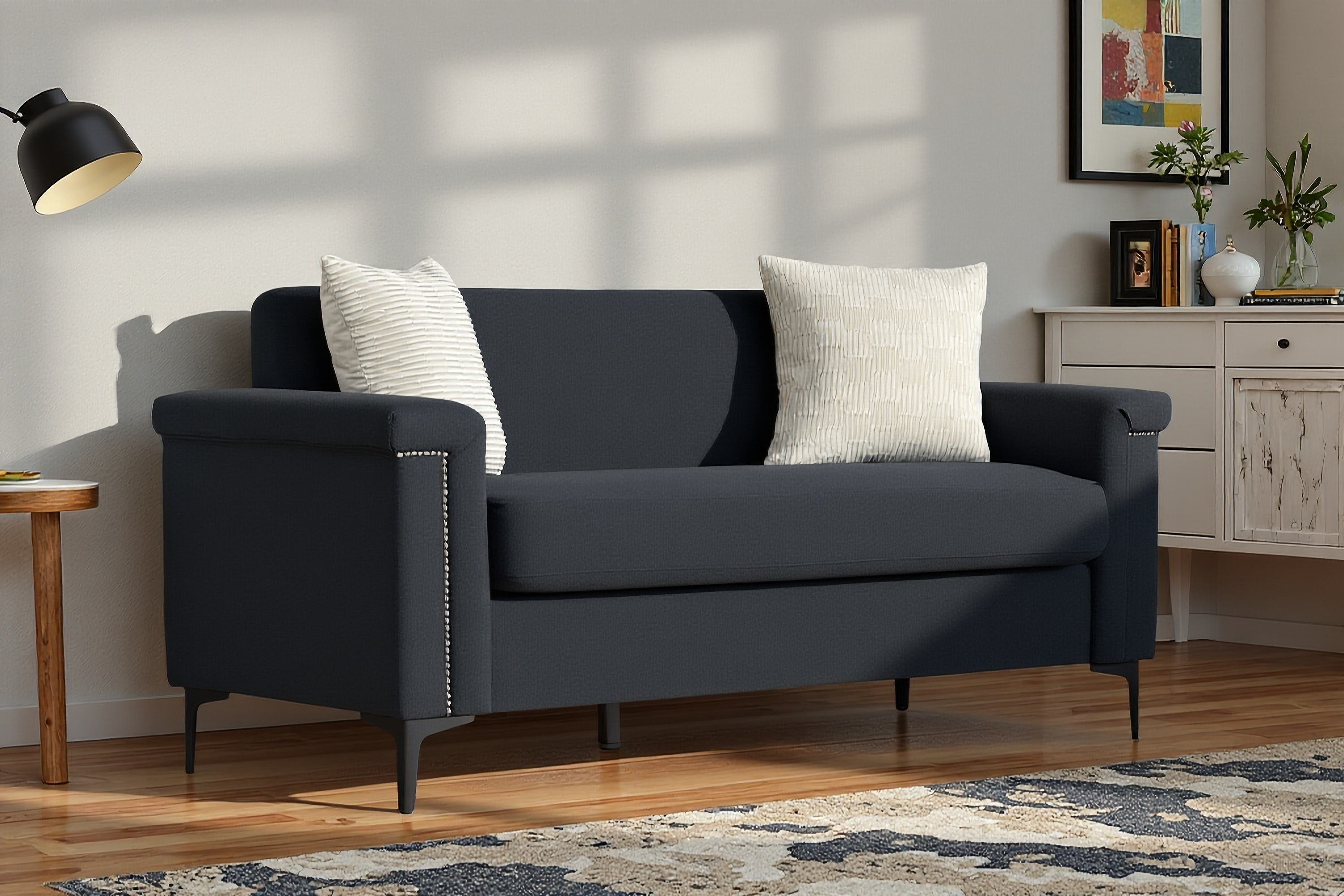 Nordic 2-Seater Sofa 174x72x82 cm Wood Frame Iron Legs - Linen
