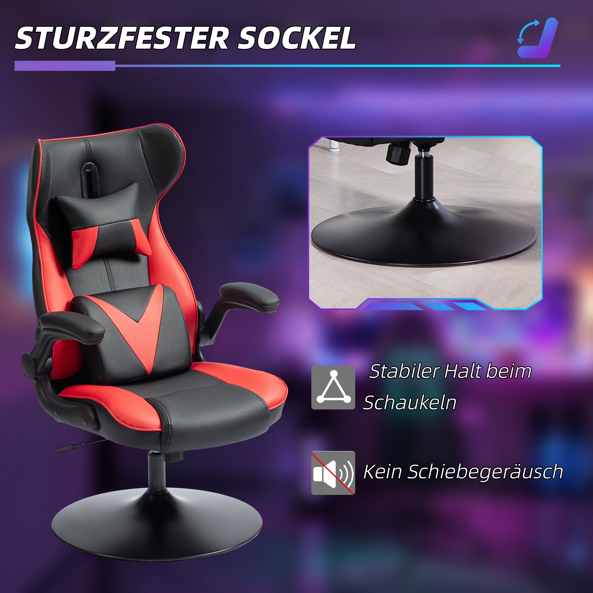 Vinsetto Gaming Chair with Rocker, Ergonomic, Height-Adjustable, Black + Red