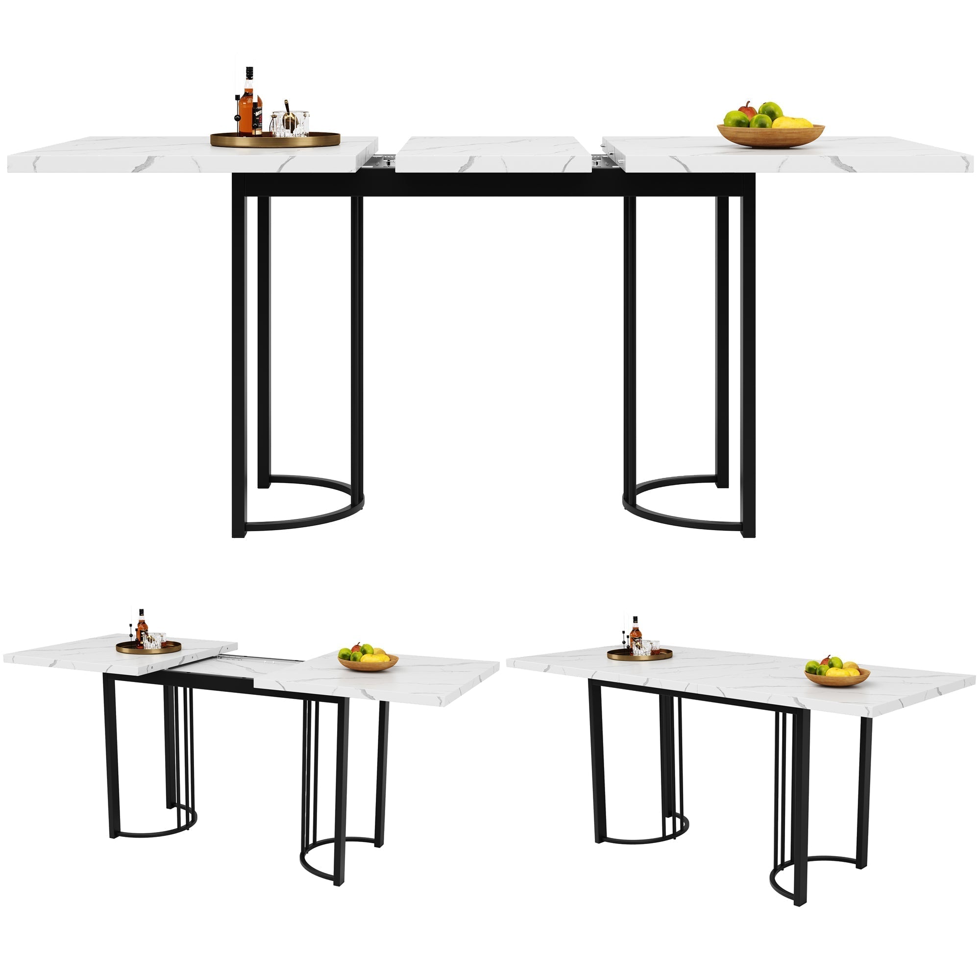9-Piece Dining Set Extendable Rectangular Table for 8 Black Velvet