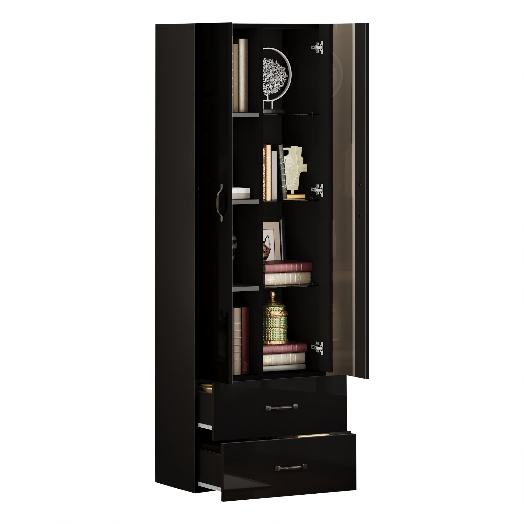 LED Display Cabinet Freestanding 2 Doors - Black