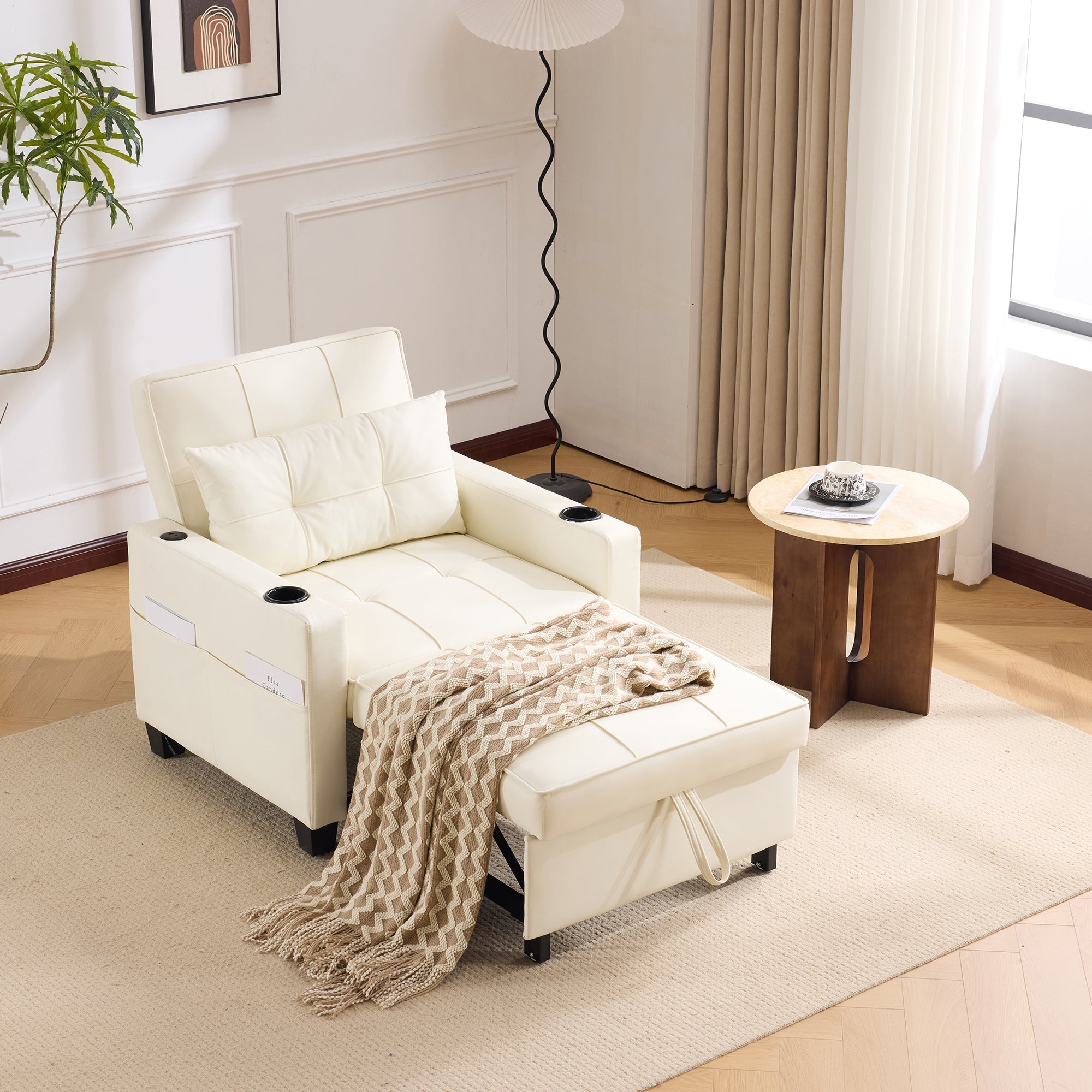 3-in-1 Pull-Out Sofa Bed - Cup Holders & USB Port, Single