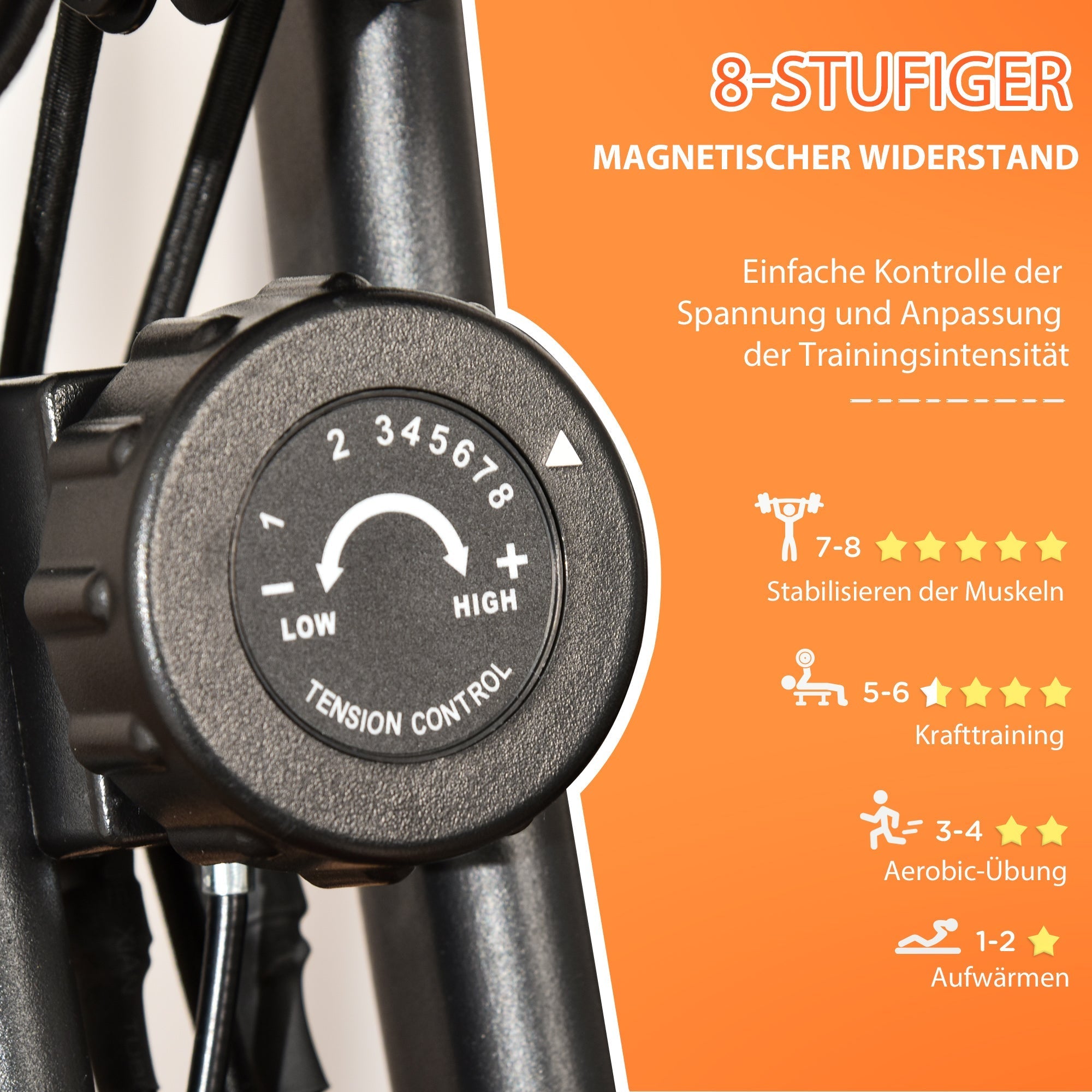 Heimtrainer, klappbar 2-in-1 mit LCD & 8 Widerstandsstufen, Spannseilen
