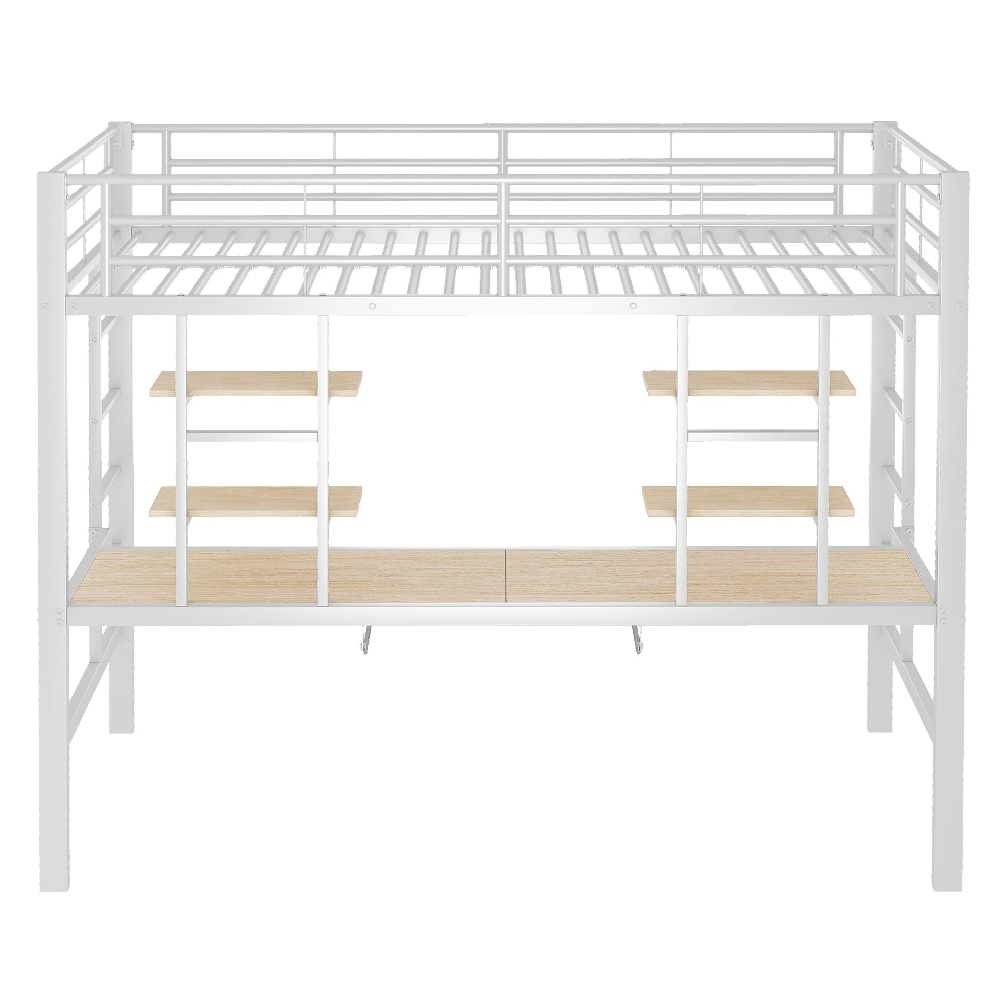 Loft Bed 90x200cm Metal Frame with Desk and 2 Bookshelves White