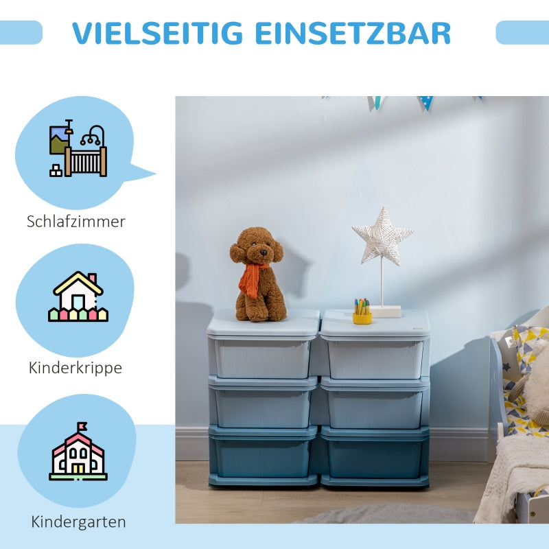Plastic storage box, 6 drawers, toy organizer, blue
