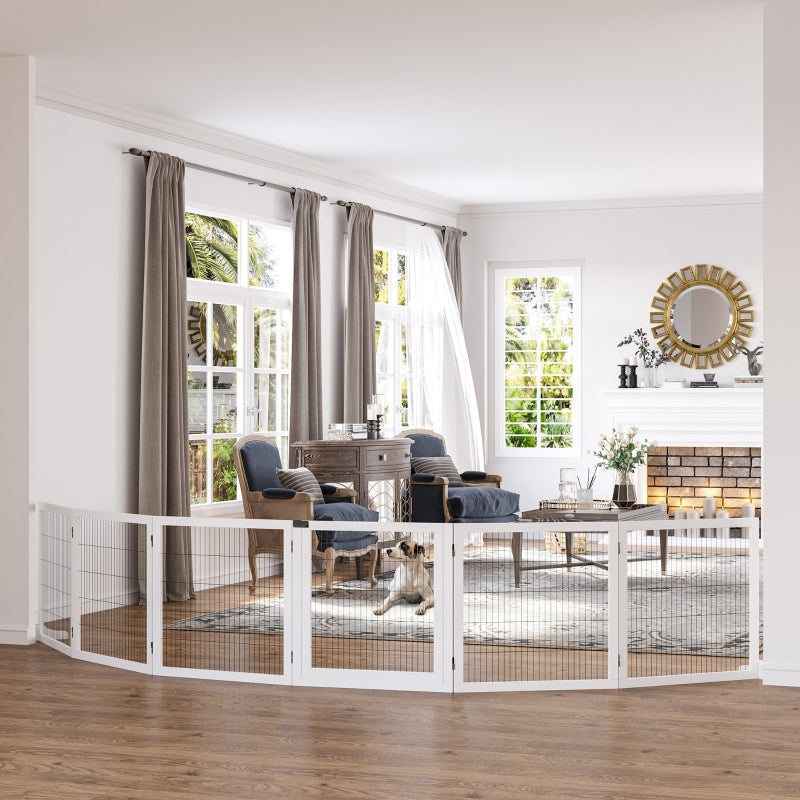 Dog Barrier, Adjustable Safety Gate, Foldable, 6 Panels, Wooden, White
