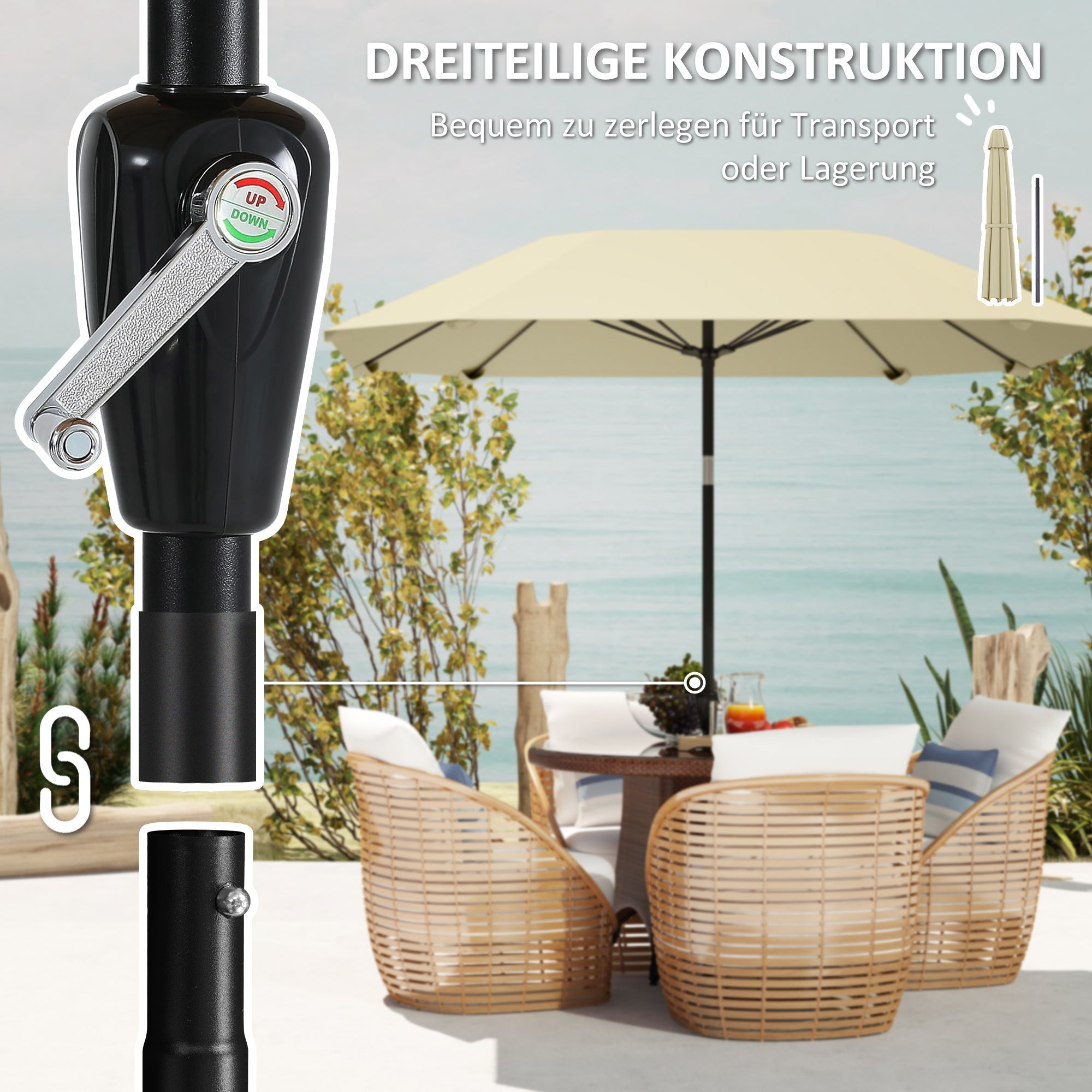 Parasol, Octagonal Folding Beach Patio, Beige