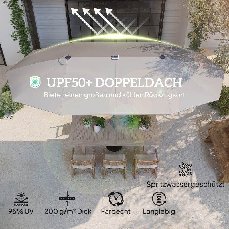 Double Parasol, Solar LED, UV 50+, Aluminium, Dark Grey