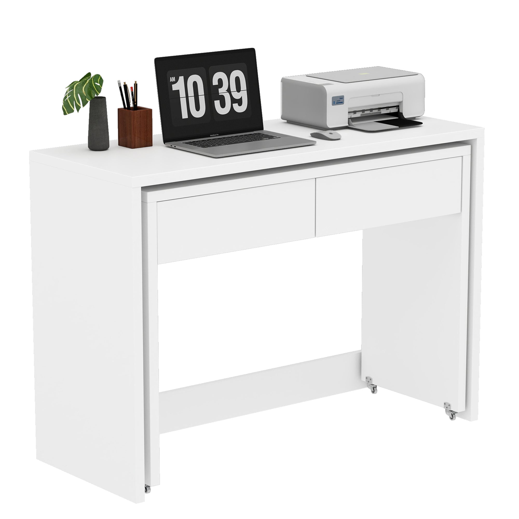 Desk + Chest of Drawers, 2-in-1 Extendable Compact Foldable, 1.8cm Thick Wood