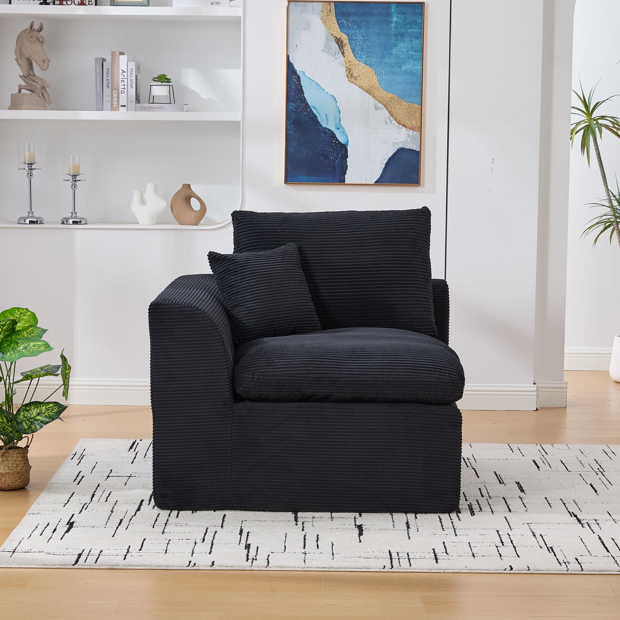 Nordic Style Single-Seater Armchair with Cushions - Fabric