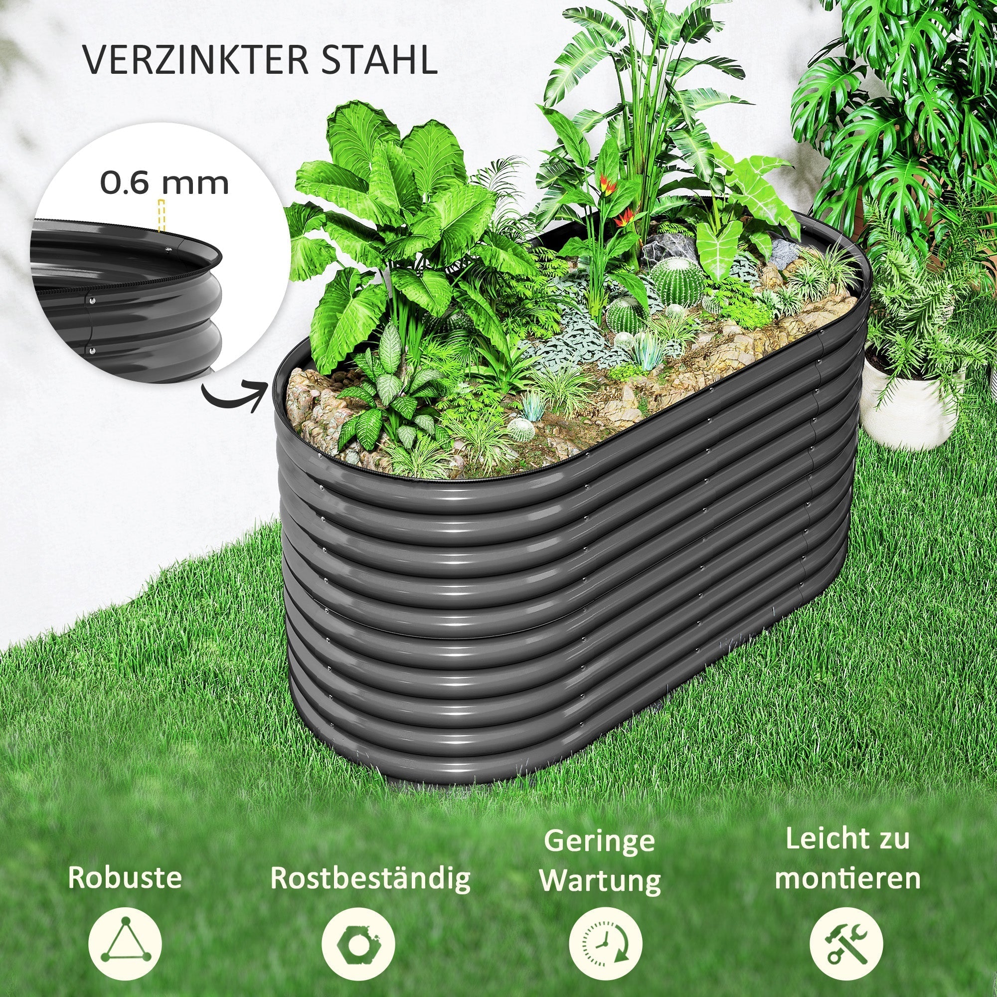 Raised Garden Bed, Stackable Planter Box 160x80x80cm for Vegetables & Flowers, Steel