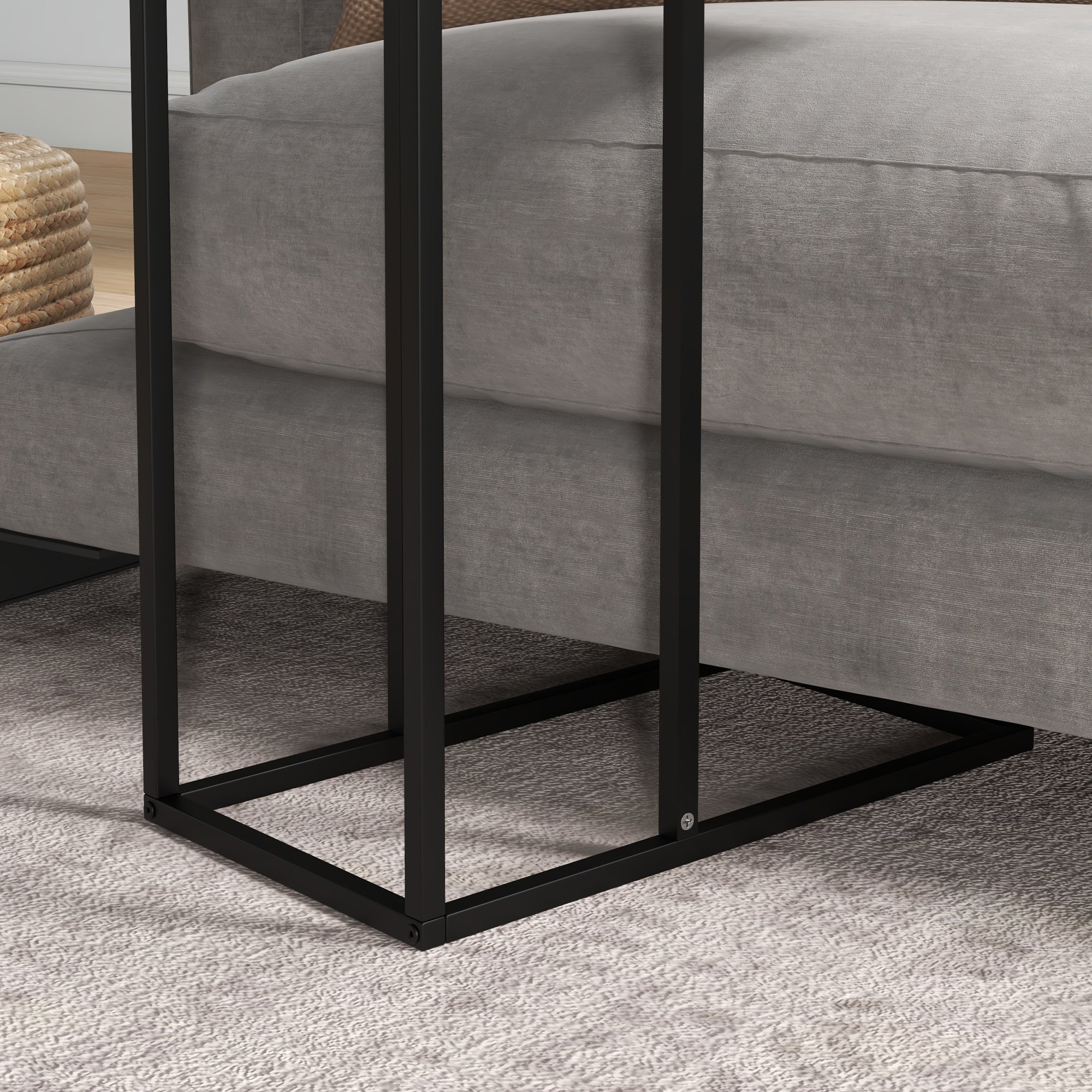 Side Table C-Shaped Laptop Bedside with Steel Frame, Black
