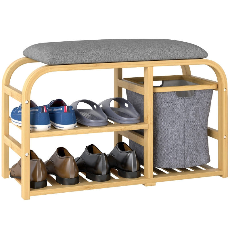 Bamboo Shoe Rack Bench with Padded Seat - Nature Wood