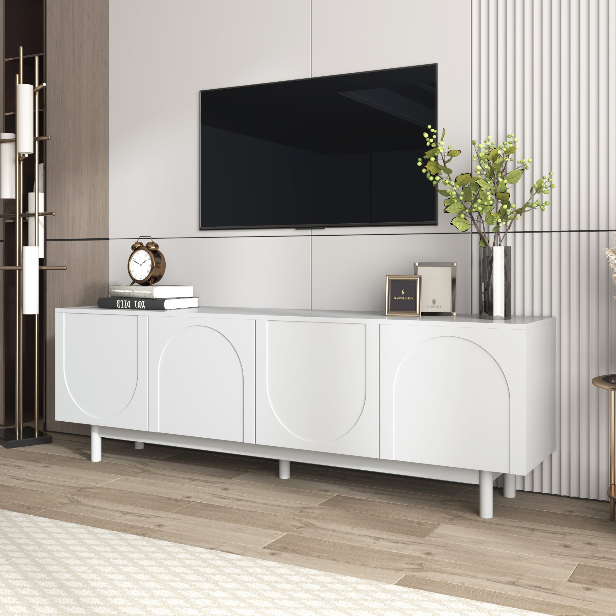 TV Cabinet, 175x38x56 cm Adjustable Shelves Lowboard, White