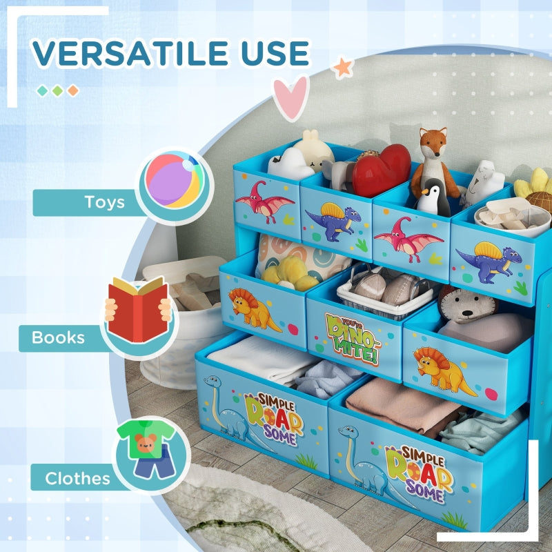 3-Tier Kids Storage Unit with 9 Non-Woven Fabric Boxes, Blue