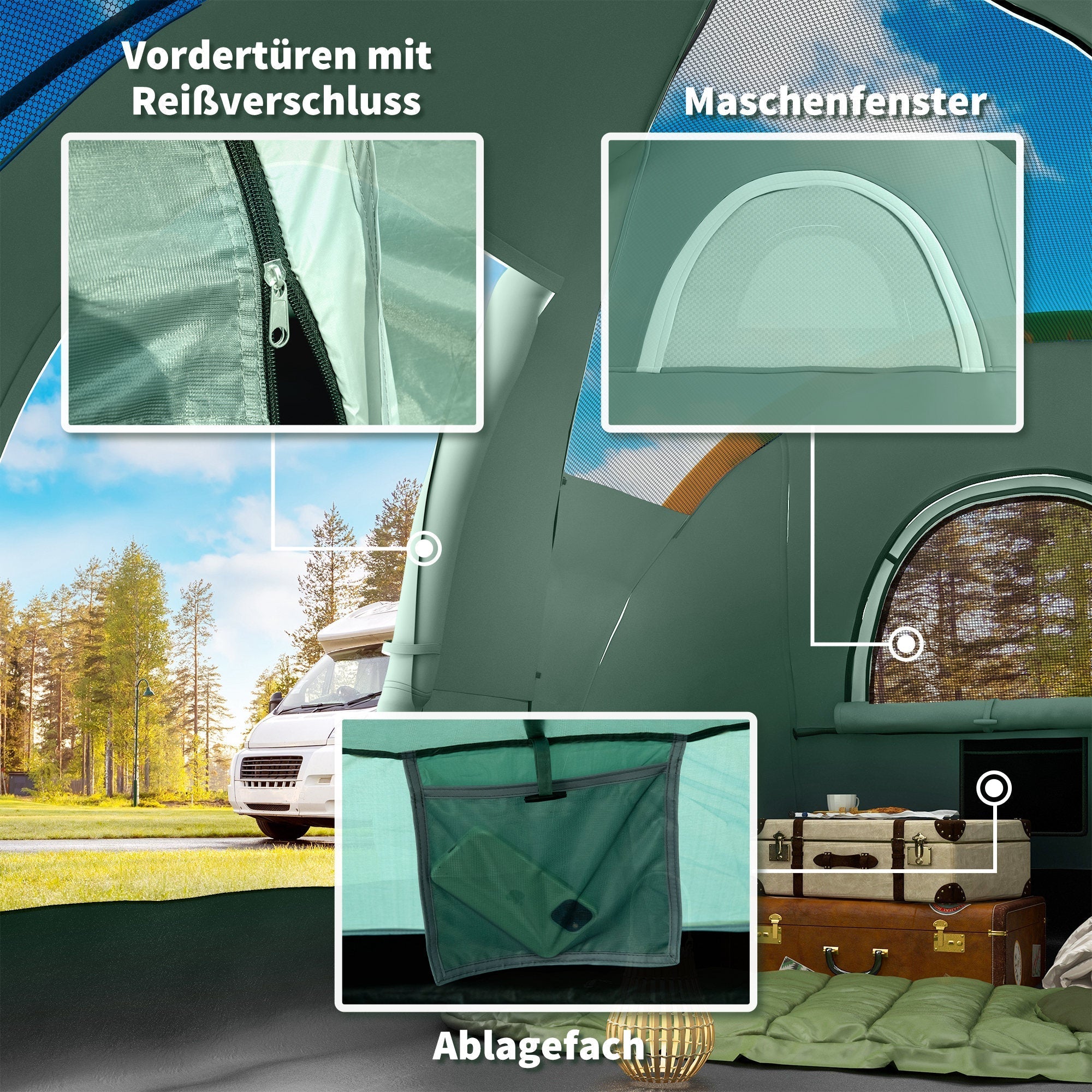 Camping Tent 5-6 Person Tunnel Dome 4.55x2.3x1.8m Polyester Army Green/Black