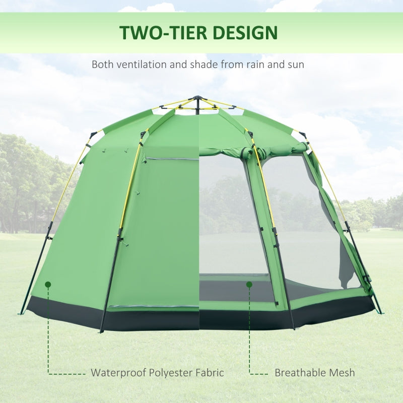 6 Person Pop Up Camping Tent, 2-Tier with 4 Windows 2 Doors, Green