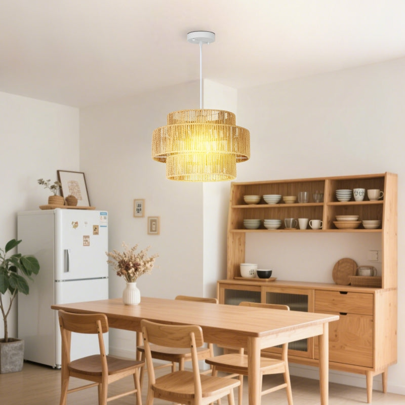 Pendant Light Hanging Lamp E27 Socket Boho Style Hemp Rope Light Brown