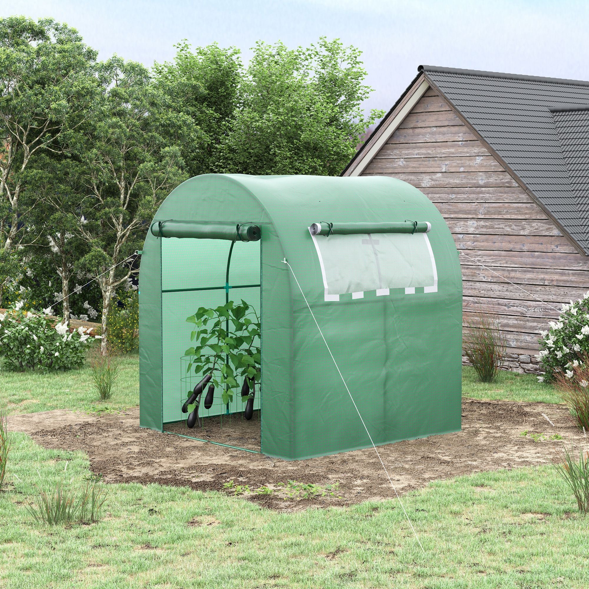 Walk in Polytunnel Greenhouse Roll-up Window Door 1.8x1.8x2m Green