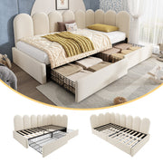 Upholstered Daybed with Drawers and Slatted Frame, 90x200cm, Beige Velvet