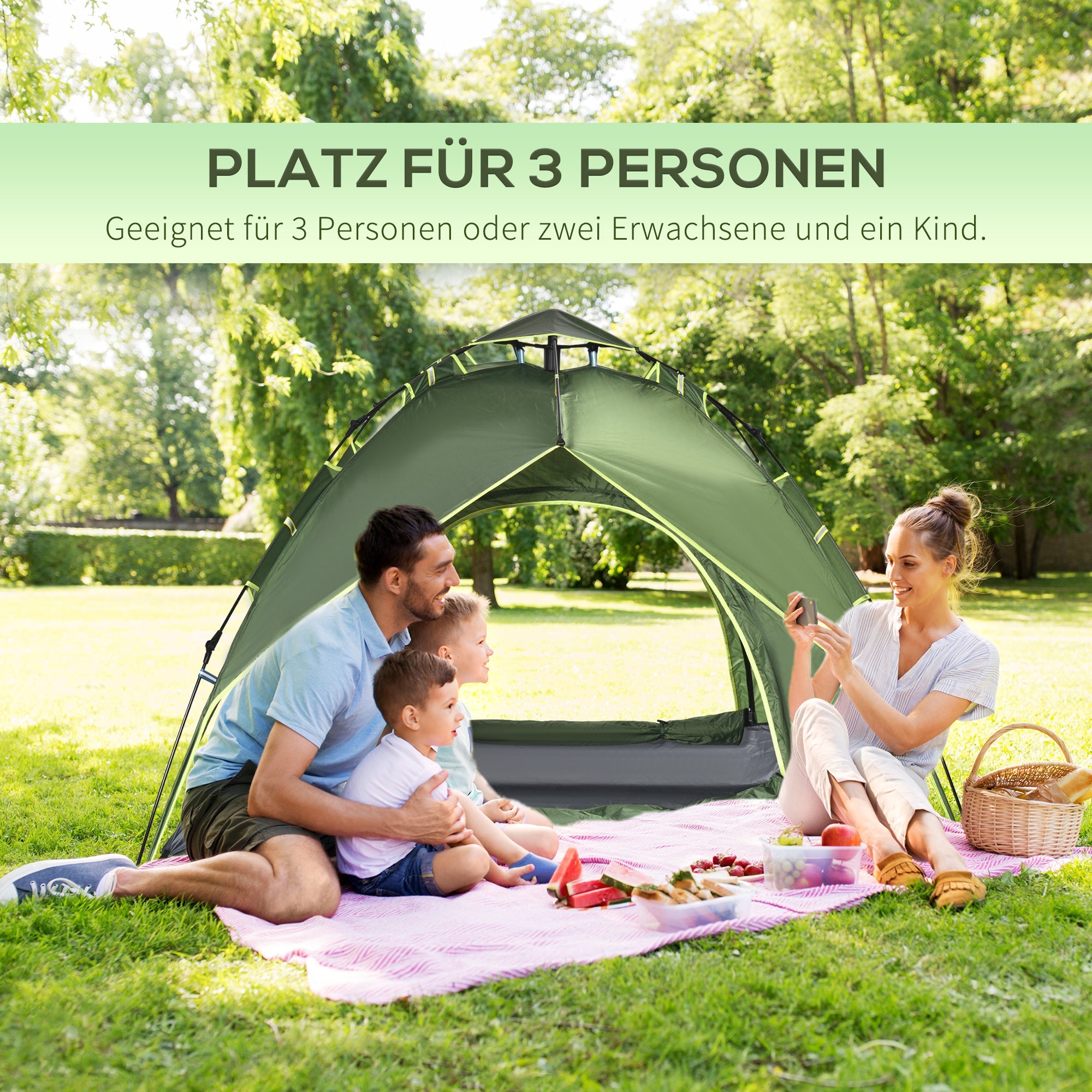 Double Camping Tent, Waterproof 4 Seasons 210x210x140cm, Outdoor Adventure