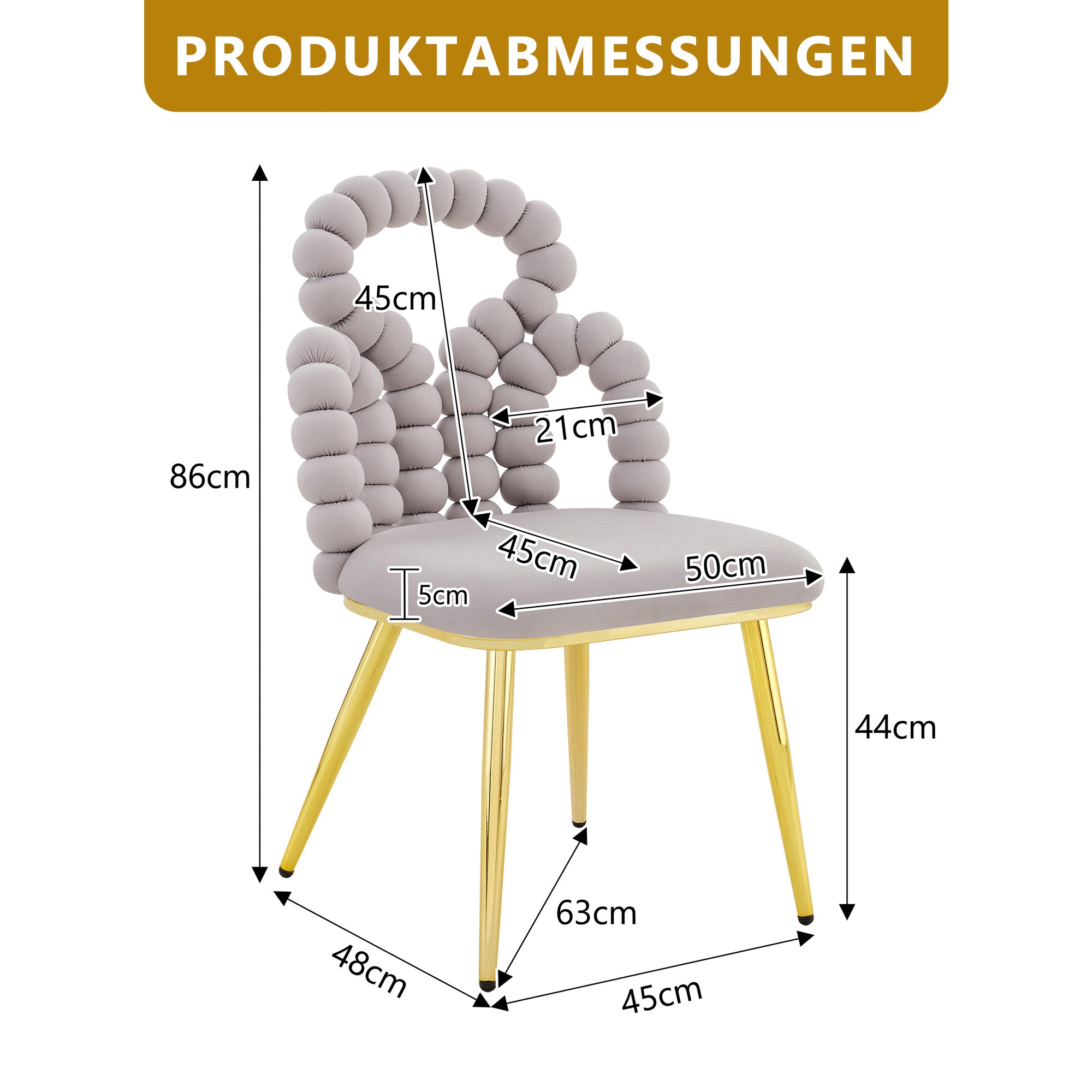 Dining Chairs Set of 2 Velvet Ball Chain Backrests Gold Legs - Light Grey