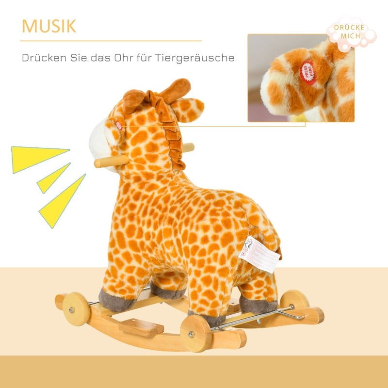 2-in-1 rocking animal giraffe with sound, wheels, handles, plush for toddlers 3-6 years