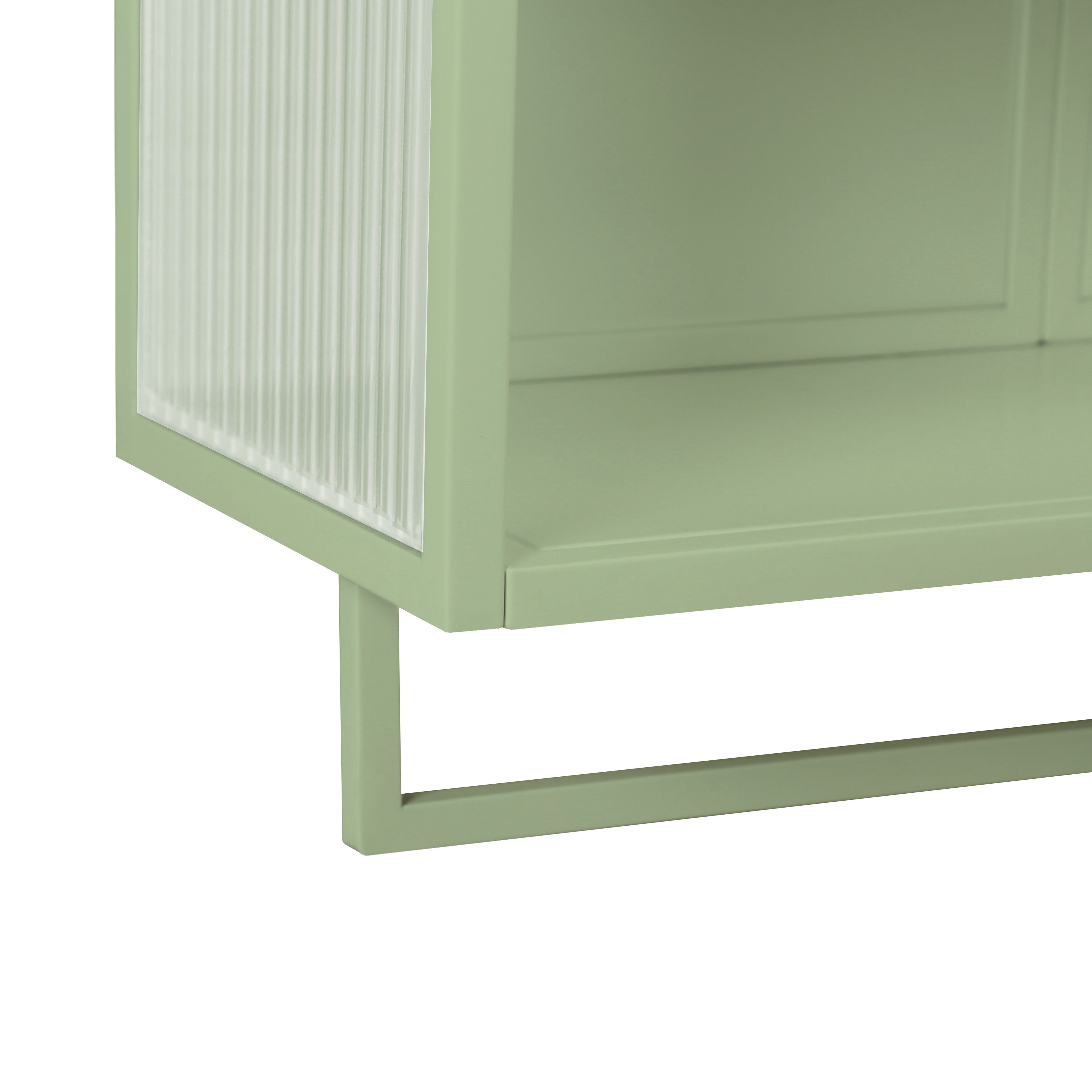 Wall Cabinet 60CM Glass Doors Two-tier Storage with Open Shelf & Towel Rack, Green