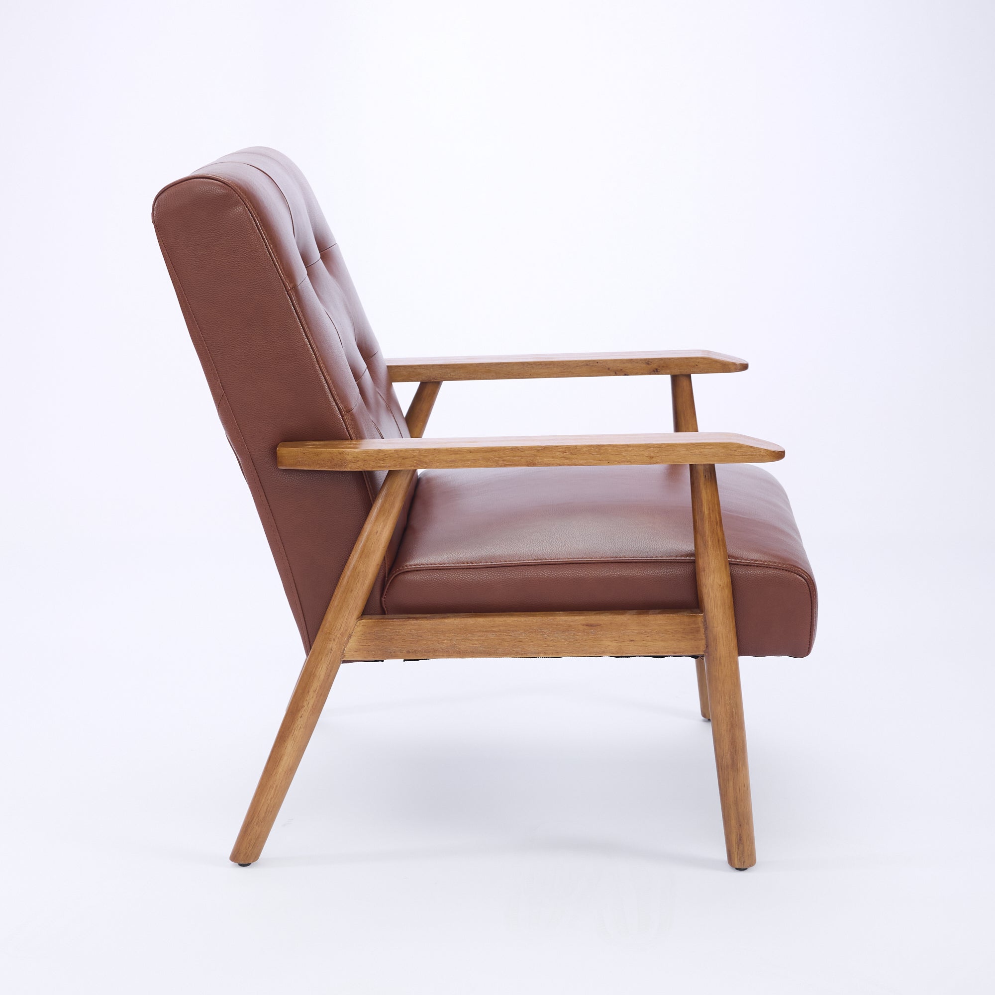 Lounge Chair Genuine Leather Walnut Armrests Rubberwood Legs - Brown